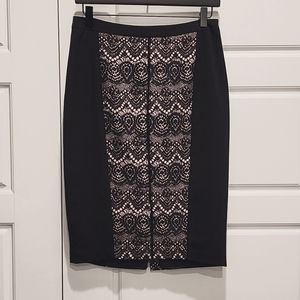BLACK PENCIL SKIRT PRINT LACE